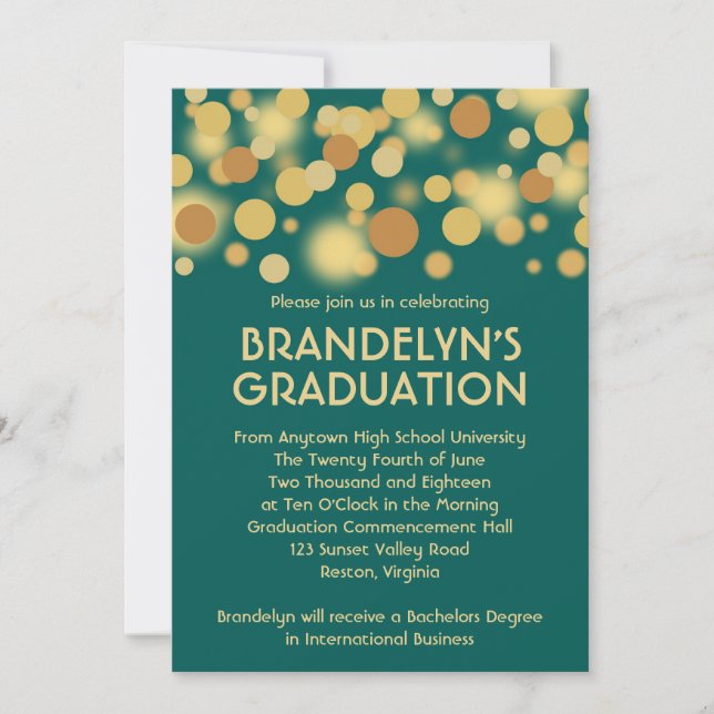 Teal Gold Celebration Graduation Announcement (Front)