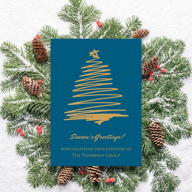 Teal Gold Christmas Tree Corporate Business Holiday Card (Teal Gold Christmas Tree Corporate Business Holiday Card)