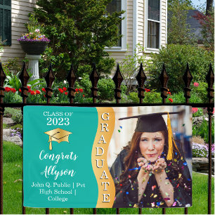 Teal Gold Congrats Graduate Wave Photo Banner