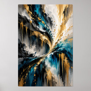 Teal Gold Convergence Abstract Wall Art