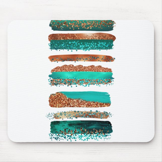 Teal Gold Copper Glitter Stripes Mouse Pad (Front)