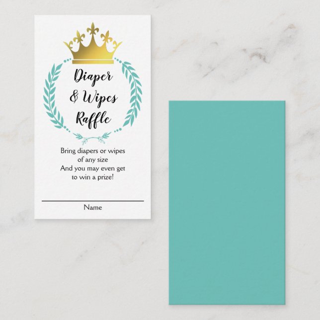 Teal Gold Crown DIAPER WIPES RAFFLE  Enclosure Card (Front/Back)