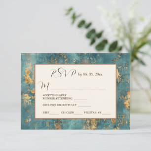 Teal Gold Elegant Modern Art Wedding  RSVP Card