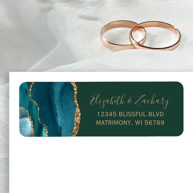 Teal Gold Emerald Green Wedding Return Address (Creator Uploaded)