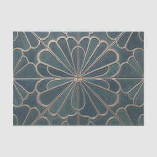 Teal Gold Fan Pattern Art Deco Geometric Tissue Paper