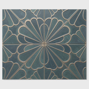 Teal Gold Fan Pattern Art Deco Geometric Wrapping Paper