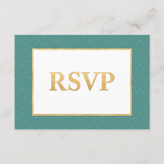 Teal & Gold Fleur De Lis Wedding RSVP Card