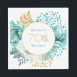 Teal Gold Floral 70th Birthday    Napkin<br><div class="desc">Pretty,  colourful,  and feminine 70th birthday party paper napkins designed with cute teal and gold floral.  Text is fully customisable,  so these paper napkins can be designed for any age.</div>