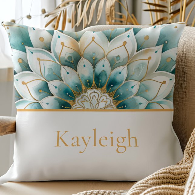 Teal Gold Floral Mandala Personalised Cushion (Creator Uploaded)