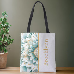 Teal Gold Floral Mandala Personalised Tote Bag