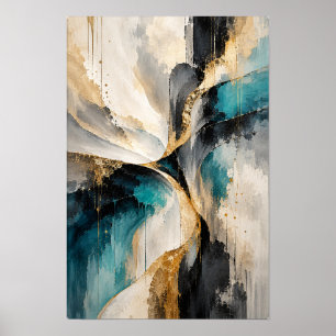 Teal Gold Flow Modern Abstract Wall Art