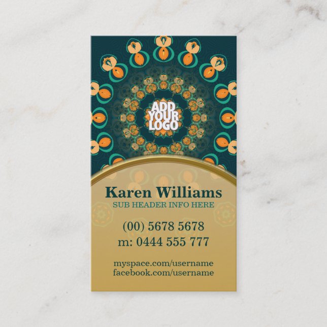 Teal+Gold GeoCircle Business Card (Front)