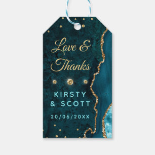 Teal & Gold Glitter Agate and marble Wedding  Gift Tags