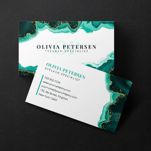 Teal Gold Glitter Agate Eye Lashes Initial Logo Business Card