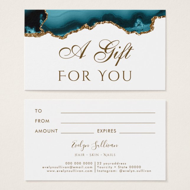 teal gold glitter Agate Gift Card (Front & Back)