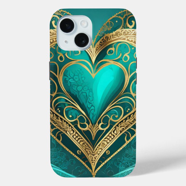 Teal Gold Heart Case-Mate iPhone Case (Back)