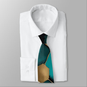 Teal & Gold Honeycomb Grunge Watercolor Tie