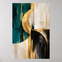 Teal Gold Interlock Geometric Abstract Wall Art