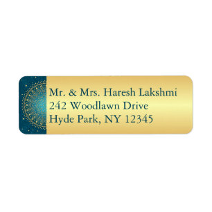 Teal, Gold Intricate Scrolls Return Address Label