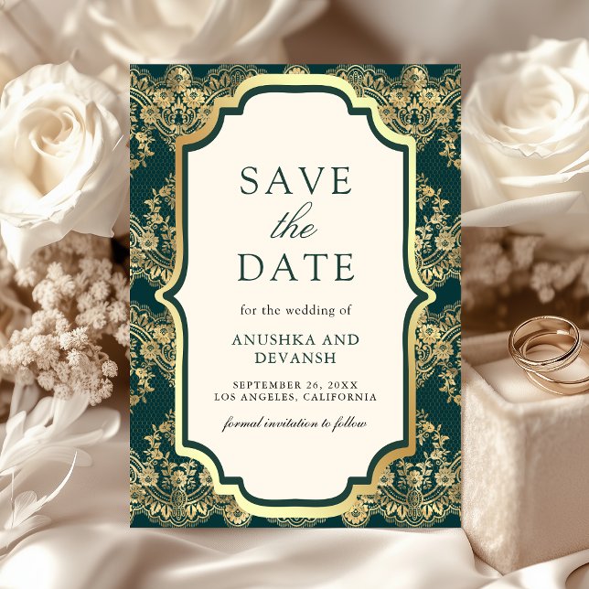 Teal Gold Lace Indian Wedding Save The Date (Creator Uploaded)