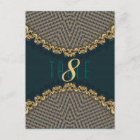 Teal+Gold Lace Pattern Reception Table Number & Me