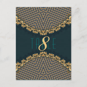 Teal+Gold Lace Pattern Reception Table Number & Me Postcard