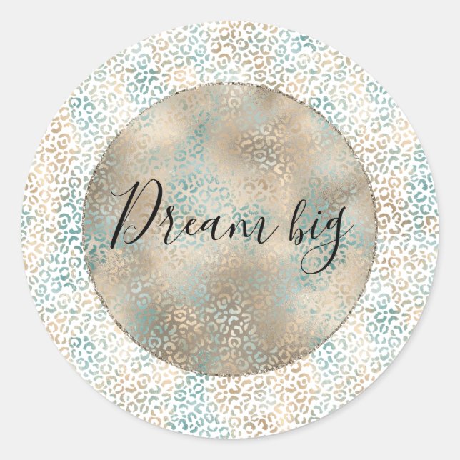 Teal Gold Leopard Print Classic Round Sticker (Front)
