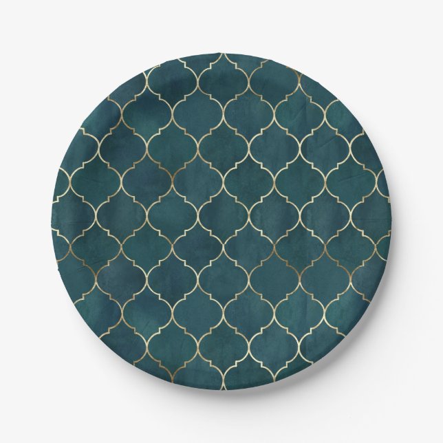 Teal & Gold Luxury Paper Plates Fancy Paper Plates (Front)