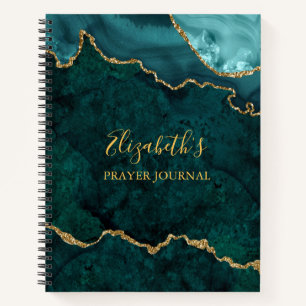 Teal Gold Marble Agate Geode Prayer Journal