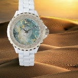 Teal & Gold Marble Rhinestone Watch – White Enamel<br><div class="desc">Women's Personalised Teal & Gold Marble Rhinestone Watch – White Enamel Strap – Custom Gift for Bride, Wife, Mum – Elegant Anniversary & Birthday Present. Illuminate Her Wrist: The Personalised Teal & Gold Marble Rhinestone Watch: More than a accessory, this sparkling teal & gold marble-look watch is a radiant statement—an...</div>
