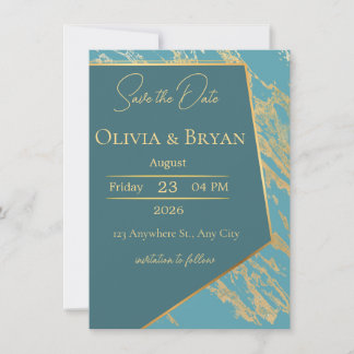 Teal & Gold Marble Save the Date Card | Elegant Mo