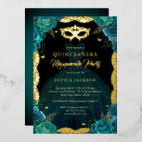 Teal Gold Masquerade Party Dress Quinceanera