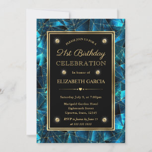 Teal & Gold Midnight Crystal Galaxy 21st Birthday Invitation