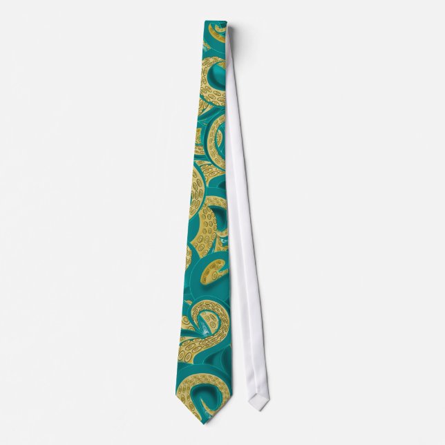 Teal Gold Octopus Neck Tie (Front)