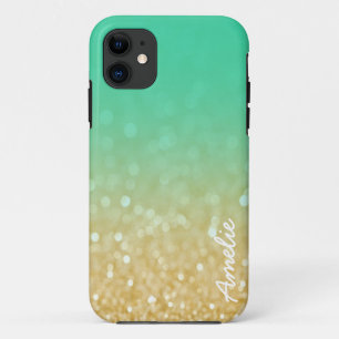 Teal Gold Ombre Glitter Personalised Name Iphone 5 Case-Mate iPhone Case
