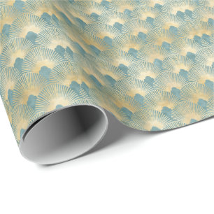 Teal gold pattern,fan feather pattern,Art Deco chi Wrapping Paper
