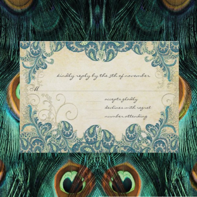 Teal & Gold Peacock Wedding RSVP (Creator Uploaded)