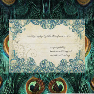 Teal & Gold Peacock Wedding RSVP Card