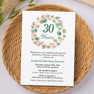 Teal Gold Pink Eucalyptus 30th Wedding Anniversary Invitation