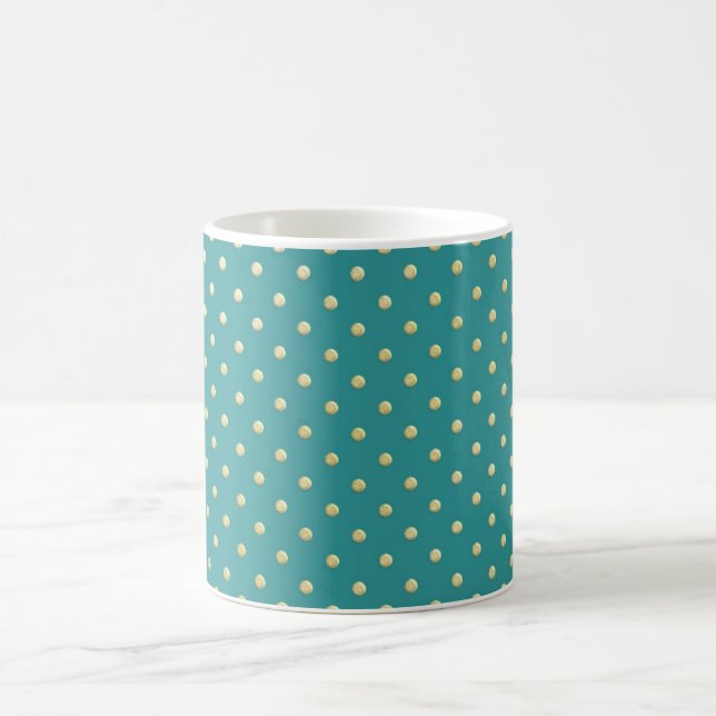 Teal Gold Polka Dot Pattern Coffee Mug  (Center)