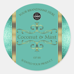 Teal Gold Product Labels Glitter Borders with Logo