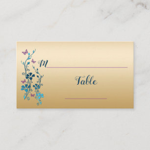 Teal, Gold, Purple Floral, Butterflies Placecards