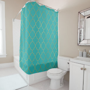 Teal & Gold Quatrefoil Pattern Shower Curtain
