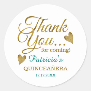 Teal Gold Quinceañera 15th Birthday Party Favours Classic Round Sticker