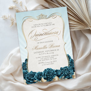 Teal Gold Quinceañera Invitation