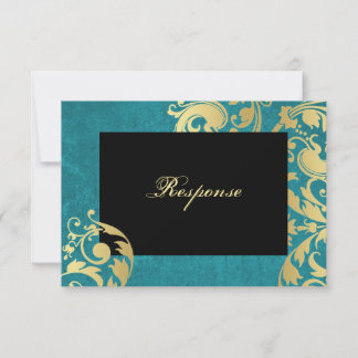 Teal & Gold Shimmer Floral Wedding Response RSVP