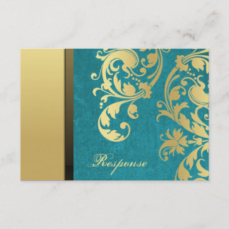 Teal & Gold Shimmer Floral Wedding Response RSVP