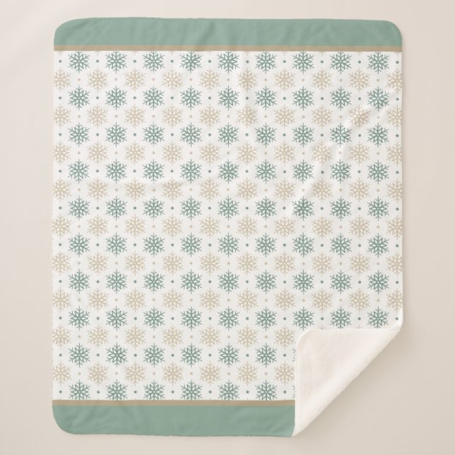 Teal Gold Snowflake Pattern Sherpa Blanket (Front)