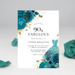 Teal Gold Sparkle Dress Roses 90th Birthday Party Invitation<br><div class="desc">Teal Gold Sparkle Dress Roses 90th Birthday Party Invitation

More elegant floral designs in our store!

See matching collection in our store</div>