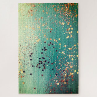 Teal gold stardust jigsaw puzzle